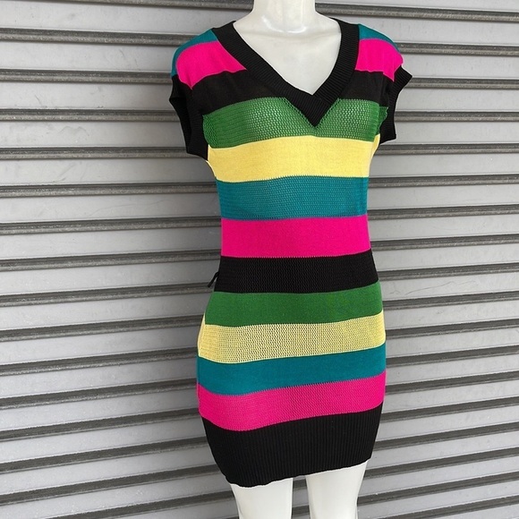 C Leo Knit Mini Multi Color Dress Size L - Picture 3 of 7